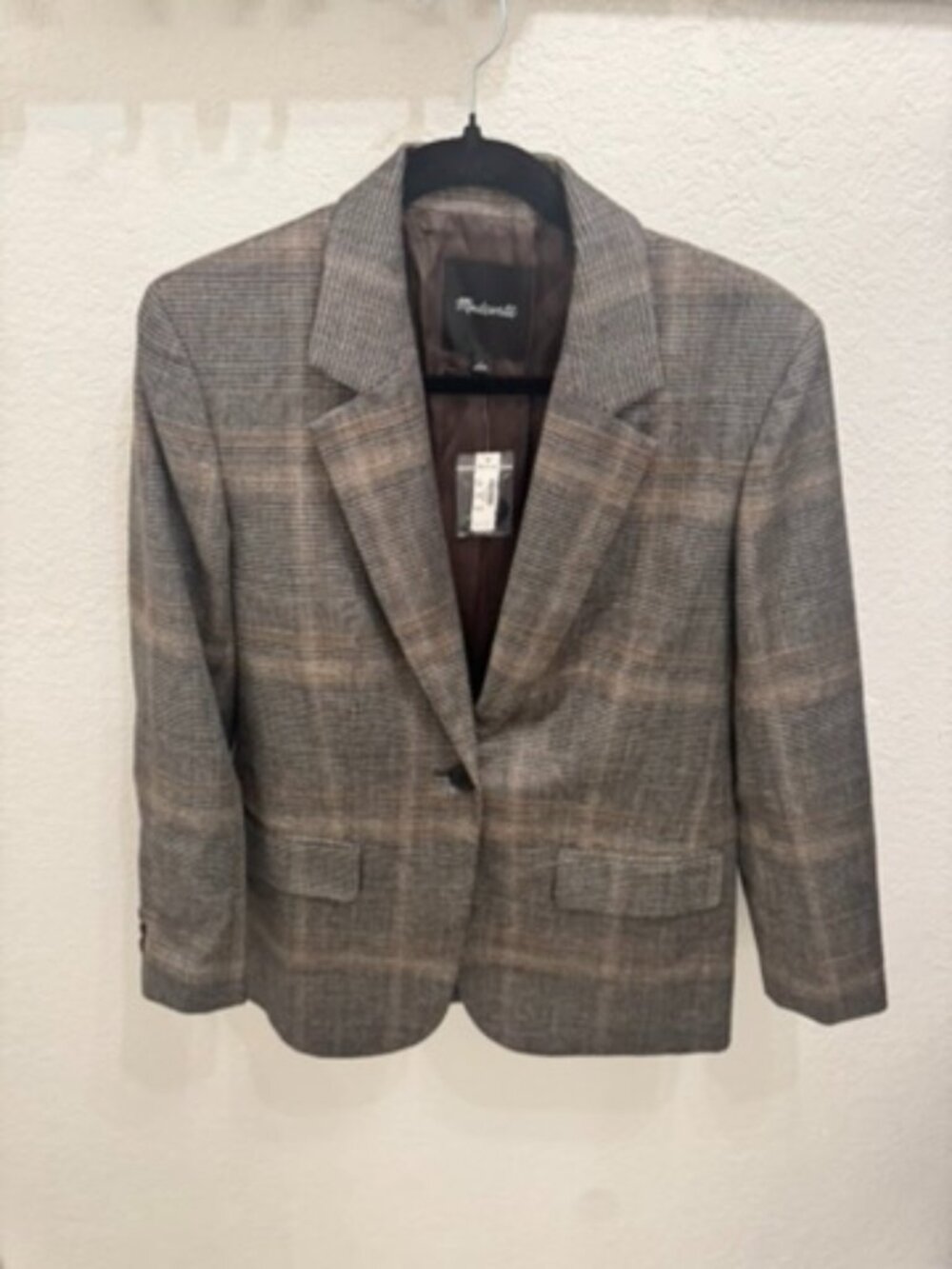 Madewell Cardigan Blazer | Brown Gray Plaid | Small